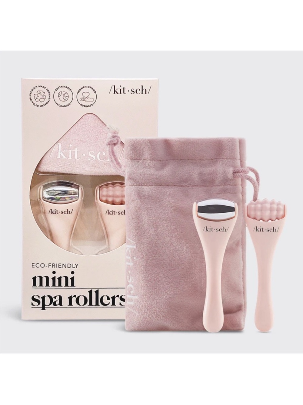 kitsch mini spa rollers, set of 2 mini rollers and a drawstring pouch to store t